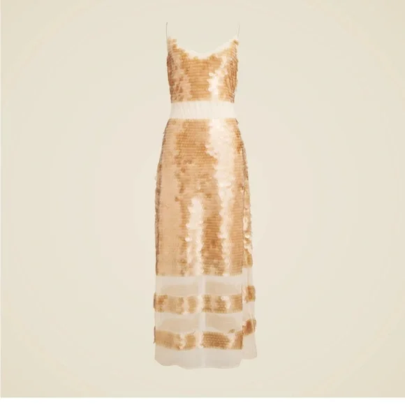 j crew collection sequin dress $298 J.Crew Collection tie-shoulder sequin dress-G5352-sand/green-size  00,0,2,8